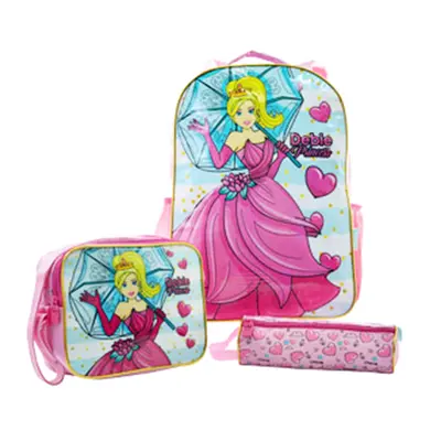 KIT MOCHILA INFANTIL FEMININA CARRINHO 16'' + LANCHEIRA 10'' E ESTOJO STANDARD DEBIE PRINCESS