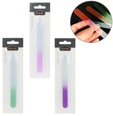 LIXA DE UNHA DE VIDRO RETA MEDIA COLORS 14CM NA CARTELA