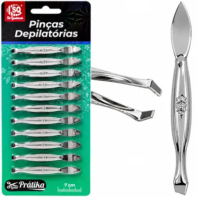 PINCA DE SOBRANCELHA DE INOX RETA PRATIKA COM 12 PECAS 7CM
