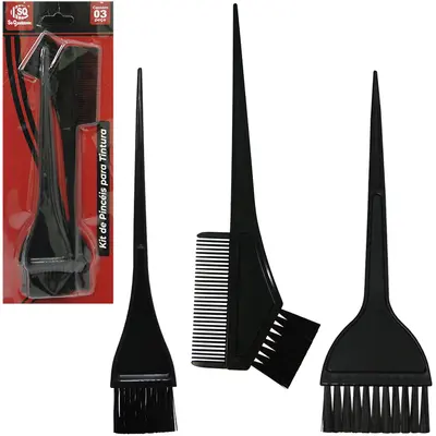 KIT TINTURA PARA CABELO COM PINCEL + PENTE PRETO 3 PECAS
