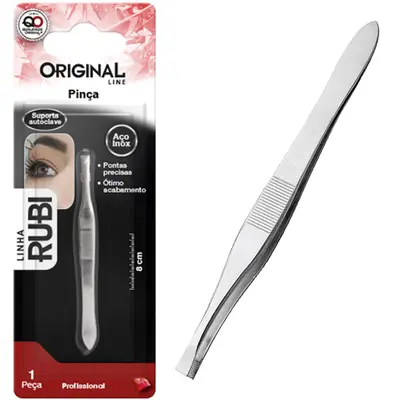 PINCA DE SOBRANCELHA RETA DE INOX RUBI 8CM