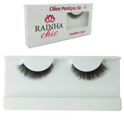 CILIOS POSTICO 1 PAR 5D DE FIBRA RAINHA CHIC NA CAIXA