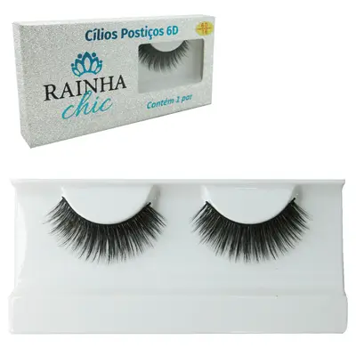 CILIOS POSTICO 1 PAR 6D DE FIBRA RAINHA CHIC NA CAIXA