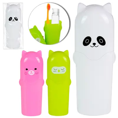 PORTA ESCOVA / ESTOJO DENTAL DE PLASTICO CORUJA / URSO / PANDA BIPARTIDO 20X8X4,5CM