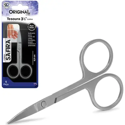 TESOURA DE UNHA DE INOX COM PONTA CURVA SAFIRA 3½'' 8,8CM