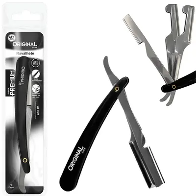 NAVALHETE PARA BARBEAR COM SUPORTE PARA LAMINA DE INOX E CABO PLASTICO PREMIUM 16CM