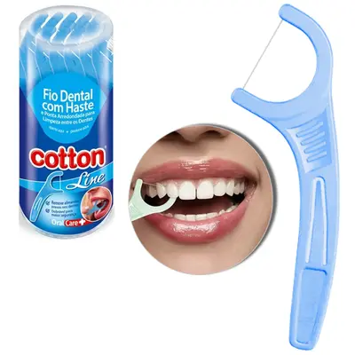 PALITO DE DENTE DE PLASTICO COM FIO DENTAL MENTA COM 10 PECAS