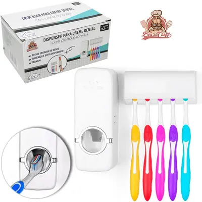 DISPENSER PARA PASTA DE DENTE + PORTA ESCOVA DENTAL DE PAREDE DE PLASTICO NA CAIXA