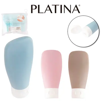 FRASCO FLIP TOP DE PLASTICO PARA VIAGEM COM TAMPA 3 PECAS 90ML NA BOLSA