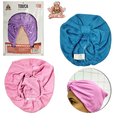 TOUCA PARA SECAR CABELO POS BANHO DE POLIESTER COLORS COM LACO 18X9CM