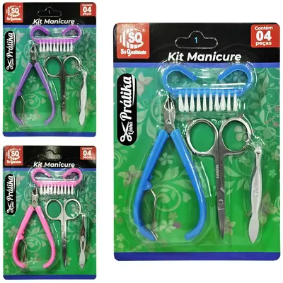 KIT MANICURE COM ALICATE DE CUTICULA + TESOURA + PINCA DE SOBRANCELHA E ESCOVA DE UNHA PRATIKA
