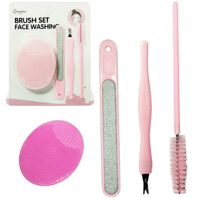 KIT MANICURE COM ESPONJA DE LIMPEZA FACIAL DE SILICONE OVAL + LIXA E ACESSORIOS 4 PECAS