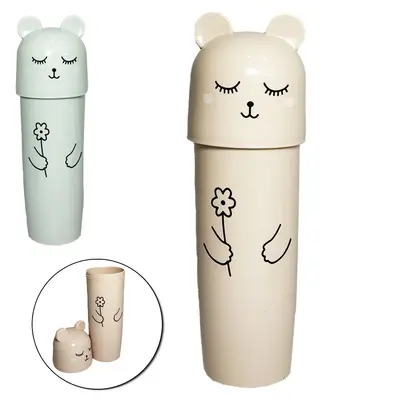 PORTA ESCOVA/ESTOJO DENTAL DE PLASTICO URSO BIPARTIDO 21X5CM