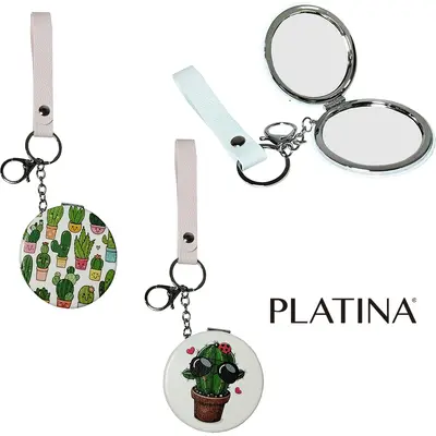 ESPELHO CHAVEIRO DUPLO REDONDO PLATINA 7,2CM DE Ø