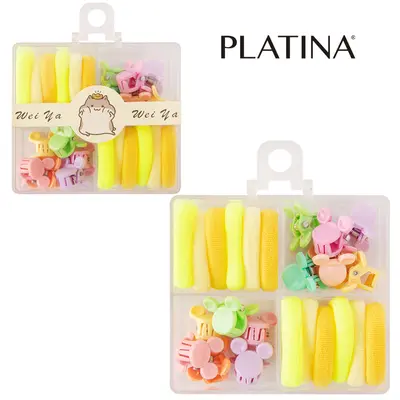 KIT ACESSORIOS PARA CABELO ELASTICO / RABICO + MINI PIRANHA PLATINA COM 24 PECAS NO ESTOJO