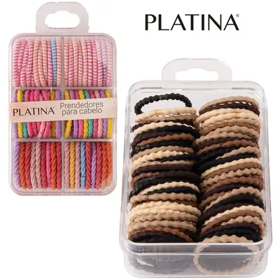 KIT ACESSORIOS PARA CABELO ELASTICO / RABICO PLATINA COM 60 PECAS NO ESTOJO