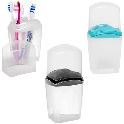 PORTA ESCOVA DENTAL DE PIA DE PLASTICO COM TAMPA