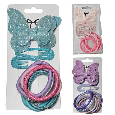 KIT ACESSORIOS PARA CABELO PRESILHA TIC TAC / BORBOLETA + ELASTICO 11 PECAS