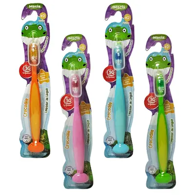 ESCOVA DENTAL INFANTIL MACIA COM PROTETOR DE CERDA CROCODILE