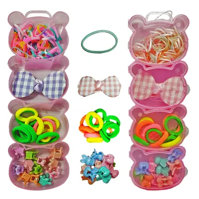 KIT ACESSORIOS PARA CABELO ELASTICO / RABICO + MINI PIRANHA + PRESILHA 76 PECAS NO ESTOJO URSO