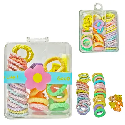 KIT ACESSORIOS PARA CABELO ELASTICO / RABICO + MINI PIRANHA COM 50 PECAS NO ESTOJO