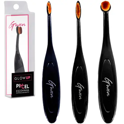 PINCEL ESCOVA PARA MAKE / MAQUIAGEM SUPER ACABAMENTO CABO PRETO GWEN 12CM