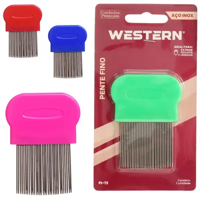 PENTE DE INOX FINO EXTRATOR DE PIOLHOS E LENDEAS CABO PLASTICO 8X5,5CM