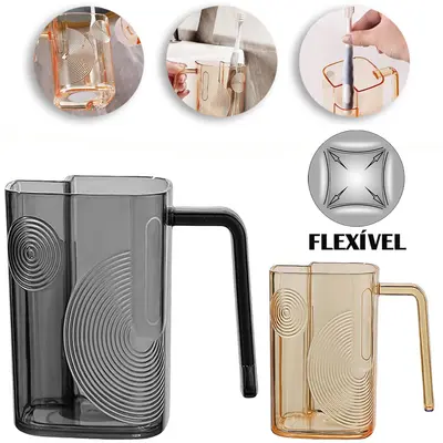 CANECA DE ENXAGUE BUCAL COM PORTA ESCOVA DENTAL DE PLASTICO PET FLEXIVEL