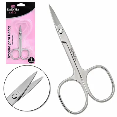 TESOURA DE UNHA DE INOX COM PONTA RETA DOURADA RAINHA CHIC 8,5CM