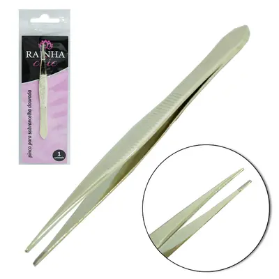 PINCA DE SOBRANCELHA DE INOX FINA DOURADA RAINHA CHIC 9CM