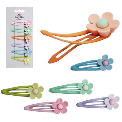 KIT ACESSORIOS PARA CABELO PRESILHA TIC TAC FLOR RAINHA CHIC COM 6 PECAS