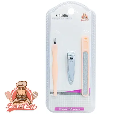 KIT MANICURE COM CORTADOR DE UNHA + LIXA E ESPATULA DE CUTICULA 3 PECAS