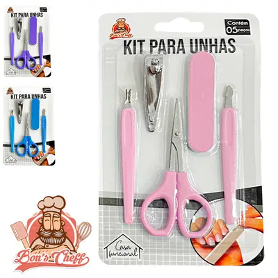 KIT MANICURE COM CORTADOR DE UNHA + LIXA E ACESSORIOS 5 PECAS
