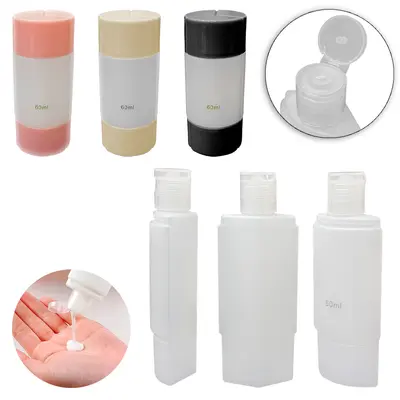KIT DE FRASCOS FLIP TOP DE PLASTICO PARA VIAGEM 3 EM 1 COM TAMPA 60ML