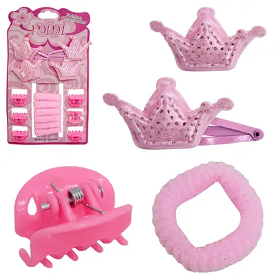 KIT ACESSORIOS PARA CABELO ELASTICO / RABICO + PRESILHA TIC TAC E MINI PIRANHA 16 PECAS