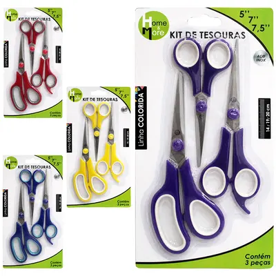 TESOURA DE BARBEIRO / CABELEIREIRO DE INOX COLORIDA 7'' + TESOURA MULTIUSO 7,5'' E 5'' KIT COM 3 PECAS