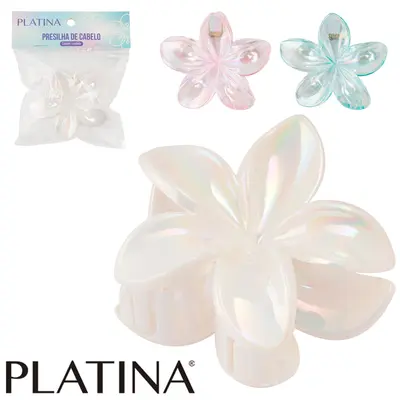 ACESSORIO PARA CABELO PIRANHA FLOR CINTILANTE PLATINA 7,8X7X4CM