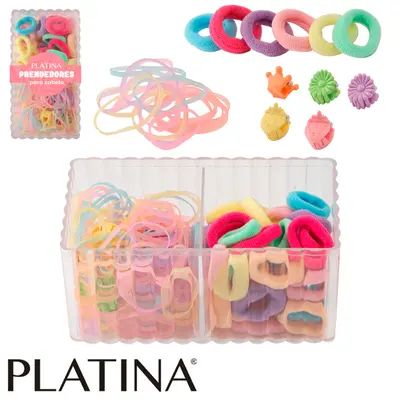 KIT ACESSORIOS PARA CABELO ELASTICO / RABICO PLATINA COM 70 PECAS NO ESTOJO