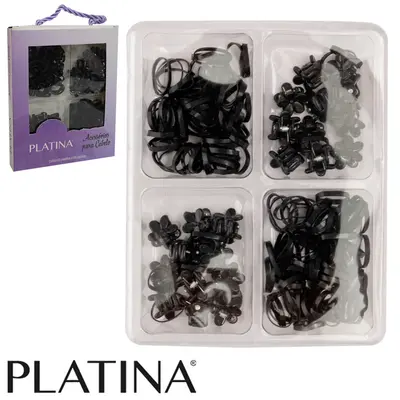 KIT ACESSORIOS PARA CABELO ELASTICO / RABICO + MINI PIRANHA PLATINA 120 PECAS