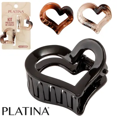 KIT ACESSORIOS PARA CABELO PIRANHA CORACAO PLATINA COM 2 PECAS 3,8X3,5X2,5CM