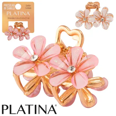ACESSORIO PARA CABELO PRESILHA DE METAL FLOR PLATINA 4X2,7X2,5CM