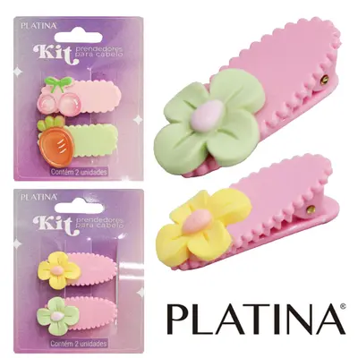 KIT ACESSORIOS PARA CABELO PRESILHA PLATINA COM 2 PECA 4,3X1,8X1,3CM