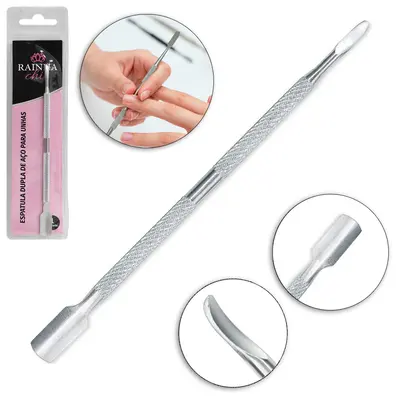 ESPATULA DE CUTICULA DUPLA DE INOX RAINHA CHIC 12,5CM