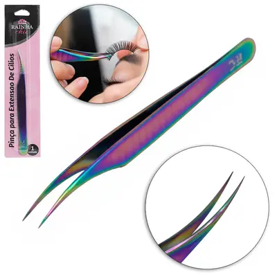 PINCA CURVA PARA ALONGAMENTO CILIOS DE INOX RAINHA CHIC CINTILANTE 12,5CM