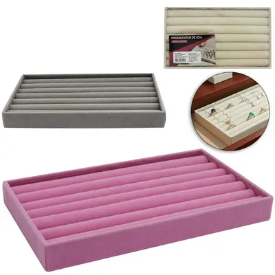 BANDEJA ORGANIZADOR PORTA JOIAS DE POLIESTER AVELUDADO RETANGULAR PARA GAVETA 21X12,5X2,5CM