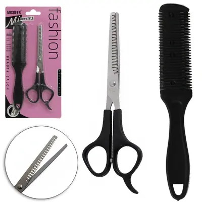 TESOURA DENTADA DE BARBEIRO / CABELEIREIRO DE INOX 6,5'' 17CM + PENTE NAVALHETE