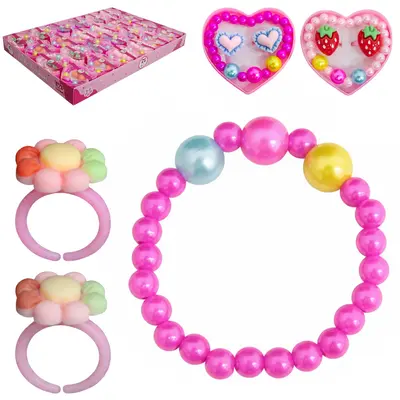 KIT BELEZA / BIJUTERIA INFANTIL COM PULSEIRA + 2 ANEIS NO ESTOJO CORACAO