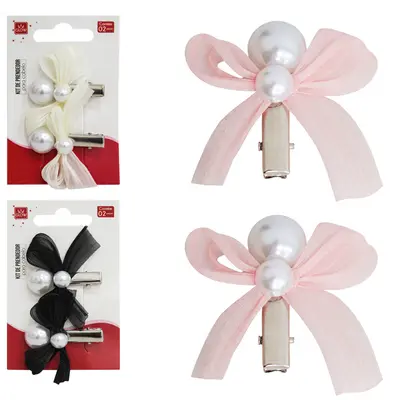 KIT ACESSORIOS PARA CABELO PRESILHA LACO E PEROLA COM 2 PECAS 5X4CM
