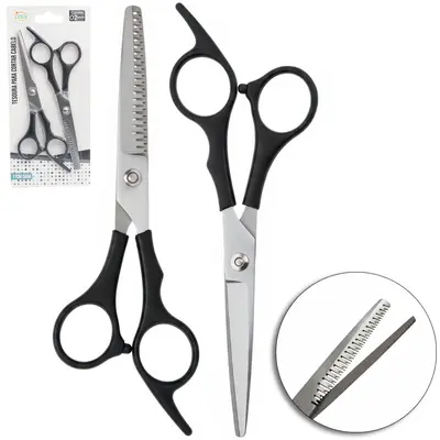 TESOURA DENTADA E LISA DE BARBEIRO / CABELEIREIRO DE INOX COM 2 PECAS 6,5'' 16,5CM