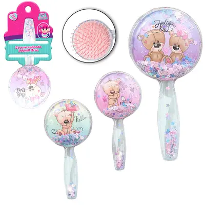 ESCOVA DE CABELO REDONDA URSO CABO ACRILICO DM BEAUTY 17,5X8,5CM DE Ø